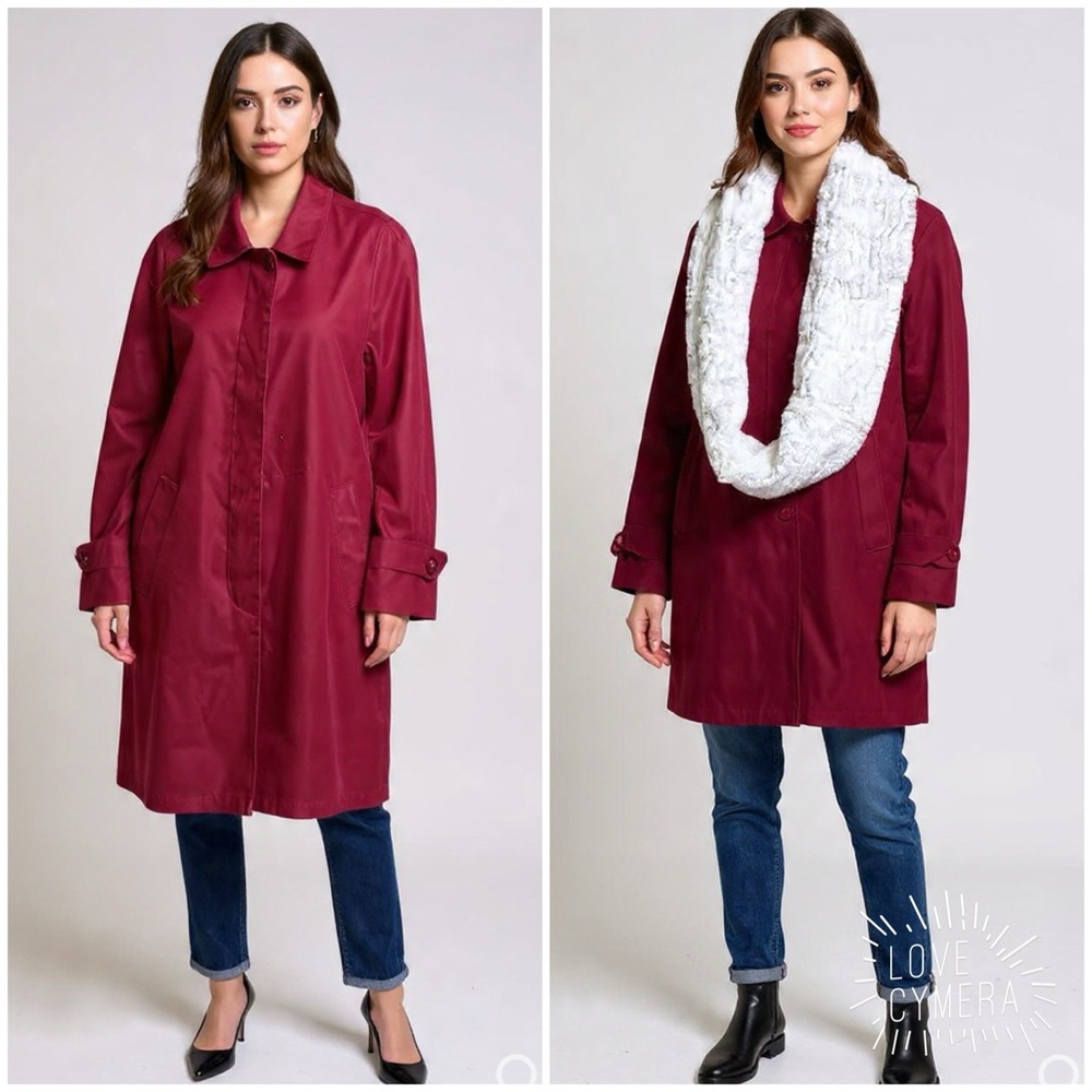 London Fog Wine-Red Mid-Length Trench Coat